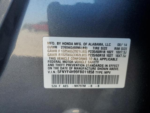 2015 HONDA PILOT TOUR 5FNYF4H99FB011858
