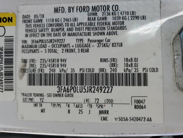 2018 FORD FUSION SE - 3FA6P0LU5JR249227