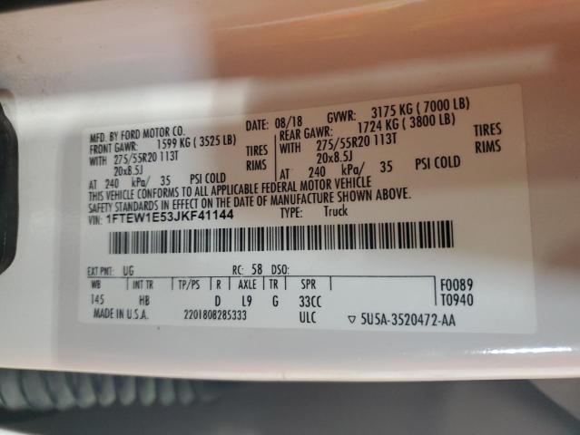 2018 FORD F150 SUPERCREW 1FTEW1E53JKF41144