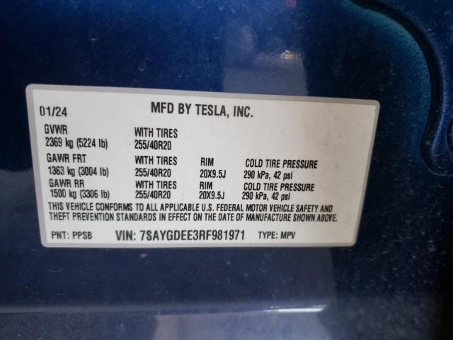 2024 TESLA Y - 7SAYGDEE3RF981971
