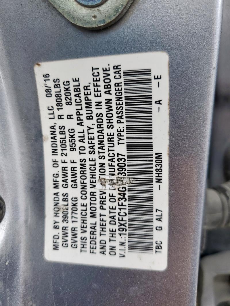 2016 HONDA CIVIC EX - 19XFC1F34GE039037