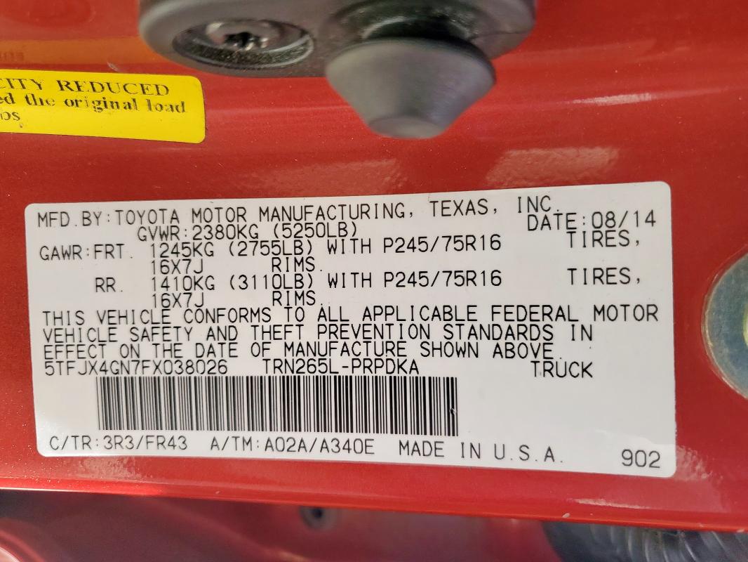 2015 TOYOTA TACOMA DOU 5TFJX4GN7FX038026