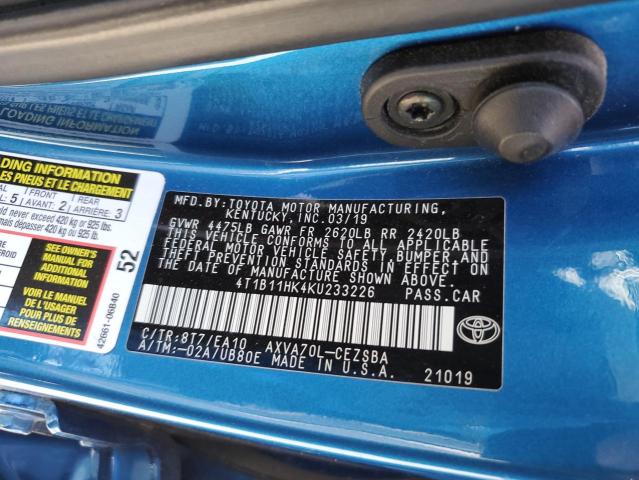 2019 TOYOTA CAMRY L - 4T1B11HK4KU233226