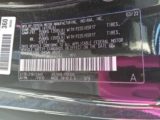 2022 TOYOTA SIENNA XLE 5TDYRKEC9NS112243