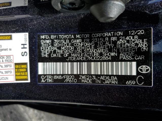 2021 TOYOTA COROLLA LE JTDEAMDE7MJ022884