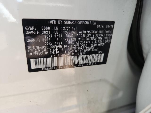 2019 SUBARU ASCENT TOU 4S4WMARD4K3405950