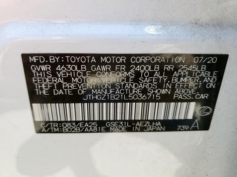 2020 LEXUS IS 350 F S JTHGZ1B21L5036715