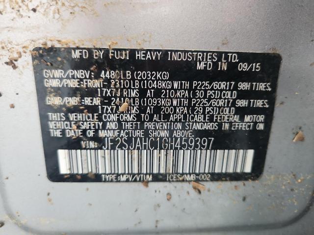 2016 SUBARU FORESTER 2 JF2SJAHC1GH459397