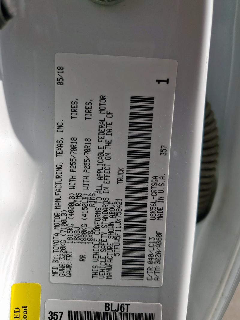 2018 TOYOTA TUNDRA DOU 5TFUW5F11JX758421