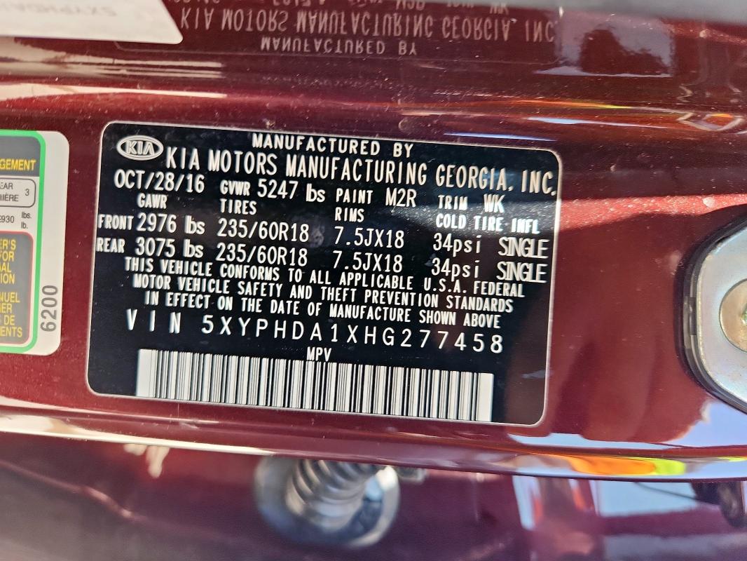 2017 KIA SORENTO EX 5XYPHDA1XHG277458