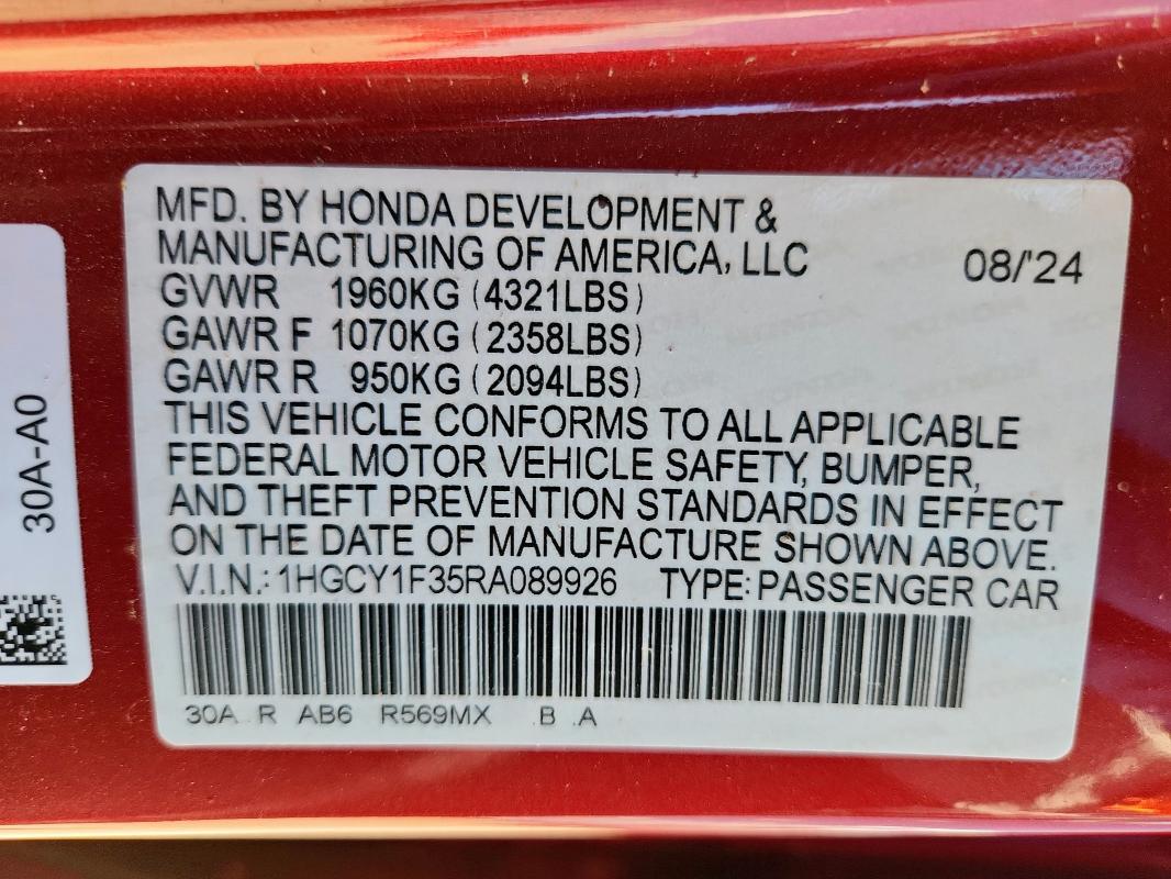 2024 HONDA ACCORD EX 1HGCY1F35RA089926