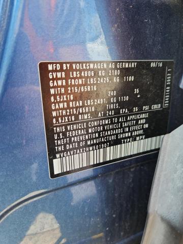 2017 VOLKSWAGEN TIGUAN S WVGAV7AX2HW501907