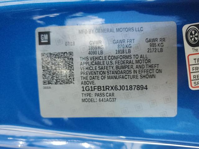 2018 CHEVROLET CAMARO LT 1G1FB1RX6J0187894