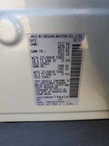 2017 NISSAN ROGUE SV 5N1AT2MVXHC798428