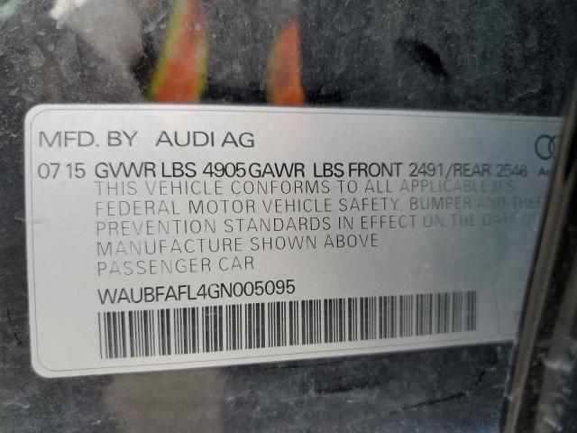 2016 AUDI A4 PREMIUM WAUBFAFL4GN005095