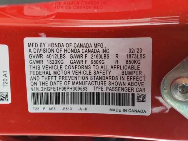2023 HONDA CIVIC TOUR 2HGFE1F96PH309583