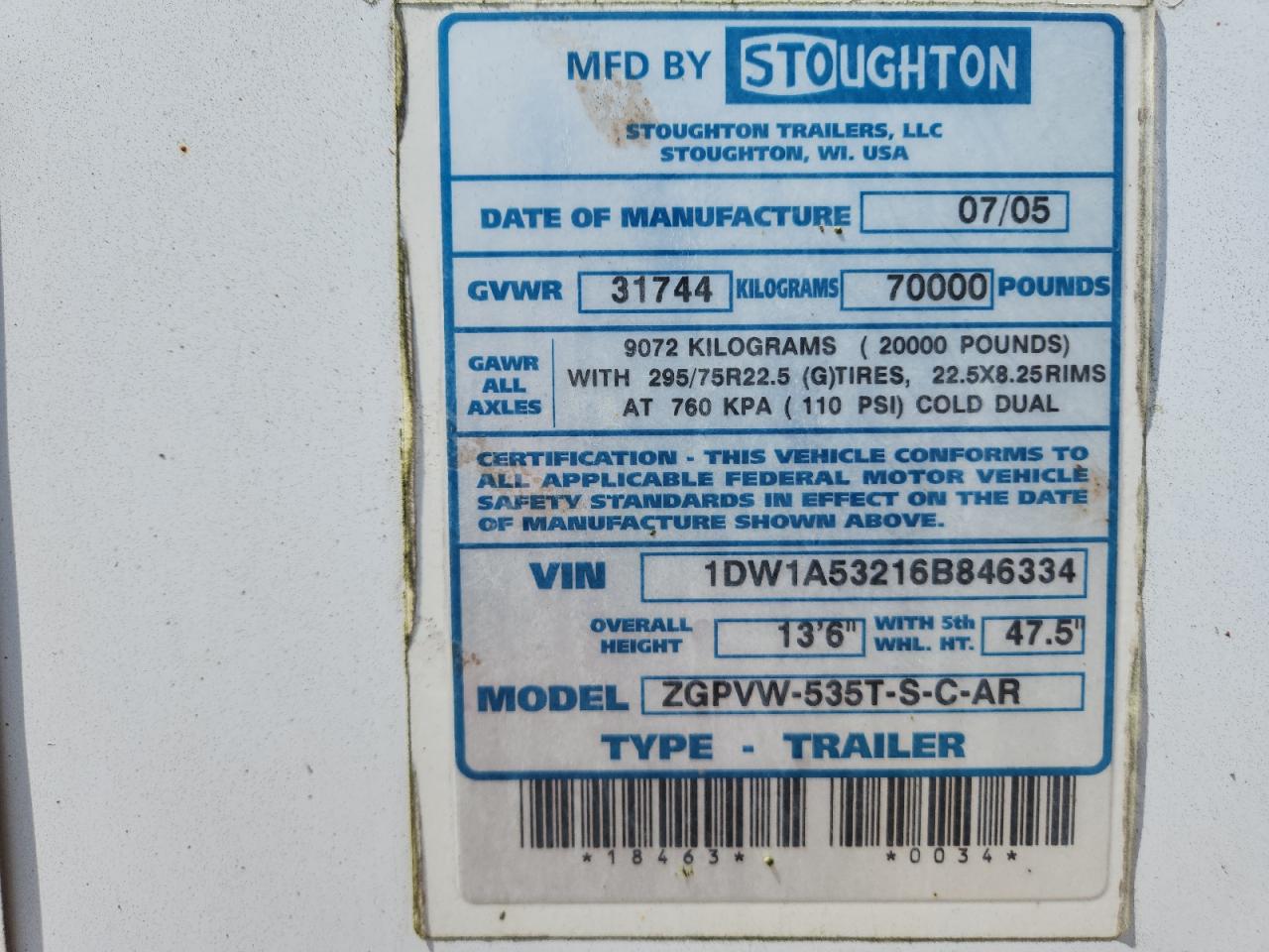 Lot #3280366977 2006 STOUGHTON TRAILER