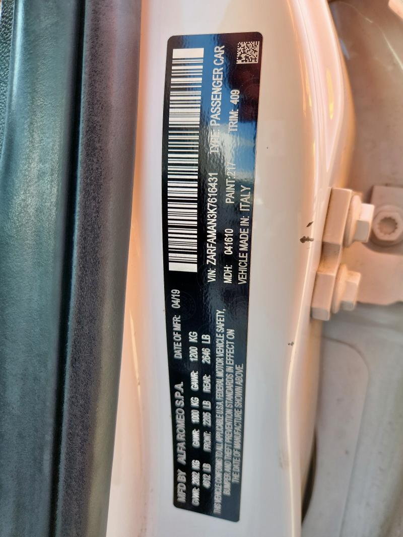 2019 ALFA ROMEO GIULIA ZARFAMAN3K7616431