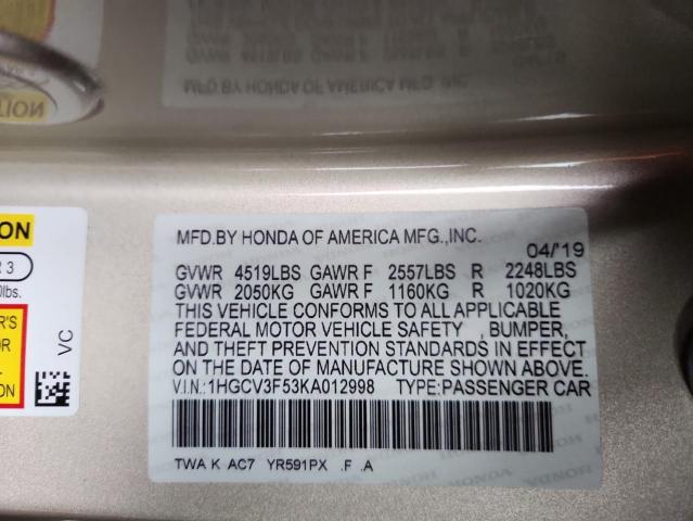 2019 HONDA ACCORD HYB 1HGCV3F53KA012998