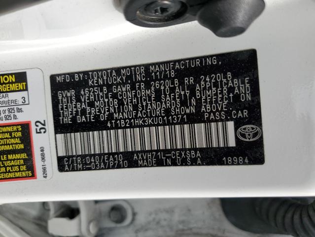 2019 TOYOTA CAMRY HYBR 4T1B21HK3KU011371