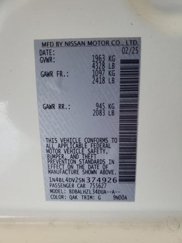 2025 NISSAN ALTIMA SV 1N4BL4DV2SN374926