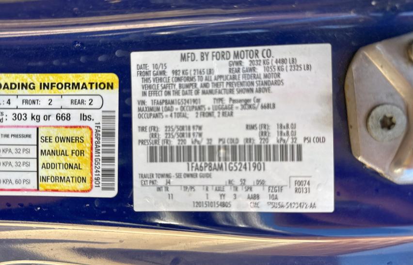 2016 FORD MUSTANG 1FA6P8AM1G5241901
