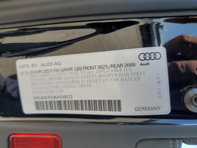 2019 AUDI S5 PREMIUM WAUB4CF50KA098572