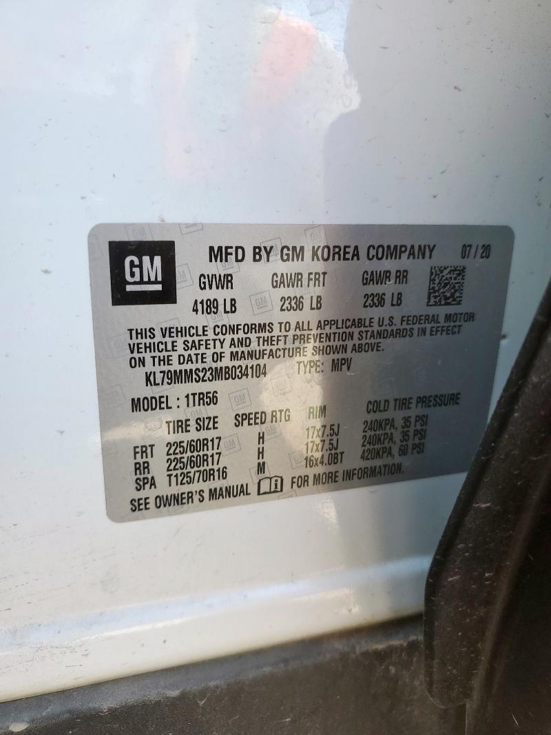 2021 CHEVROLET TRAILBLAZE - KL79MMS23MB034104