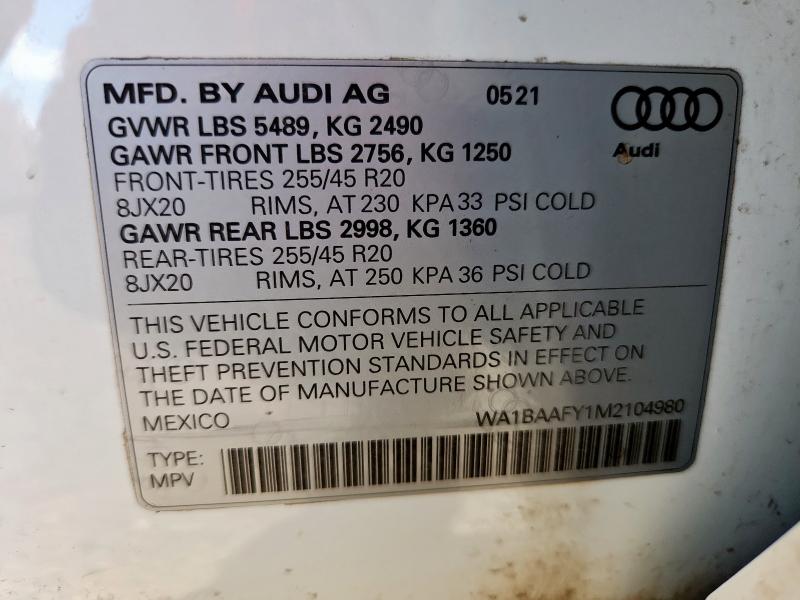 2021 AUDI Q5 PREMIUM WA1BAAFY1M2104980