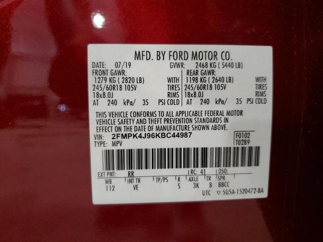 2019 FORD EDGE SEL 2FMPK4J96KBC44987