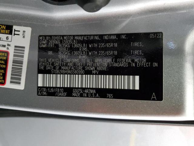 2022 TOYOTA HIGHLANDER 5TDBZRBH9NS580990