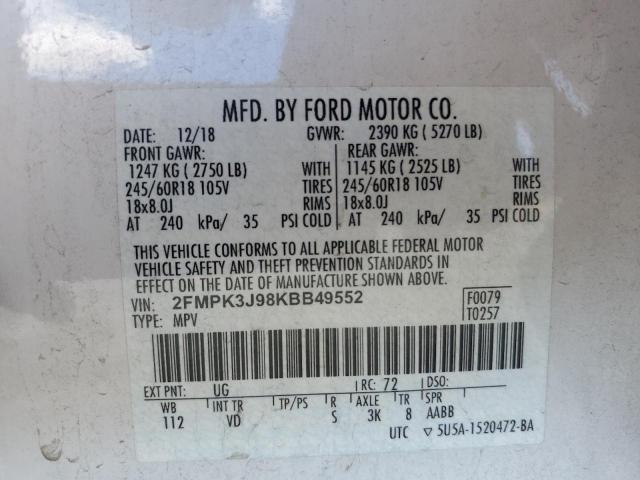 2019 FORD EDGE SEL 2FMPK3J98KBB49552