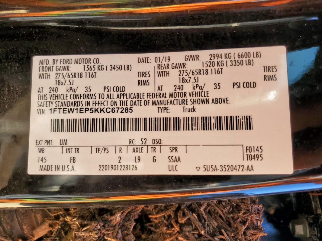 2019 FORD F150 SUPER 1FTEW1EP5KKC67285