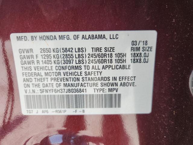 2018 HONDA PILOT EX 5FNYF6H37JB036841