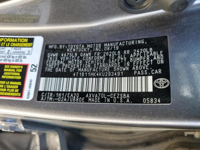 2019 TOYOTA CAMRY SE 4T1B11HK4KU293491