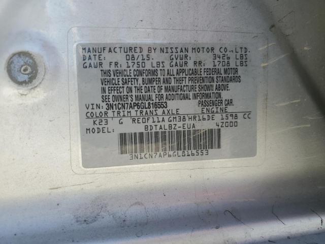 2016 NISSAN VERSA S - 3N1CN7AP6GL816553