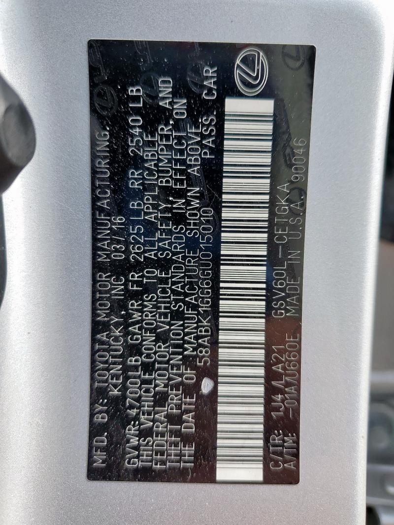 2016 LEXUS ES 350 58ABK1GG6GU015010