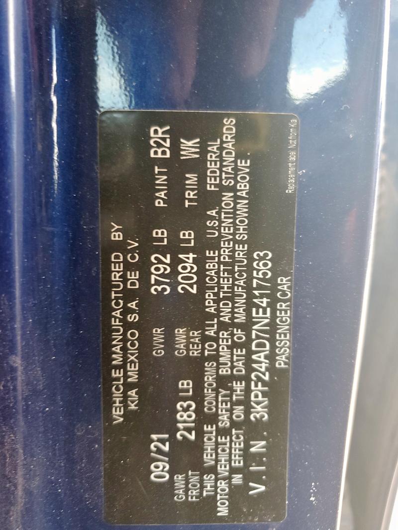 2022 KIA FORTE FE 3KPF24AD7NE417563