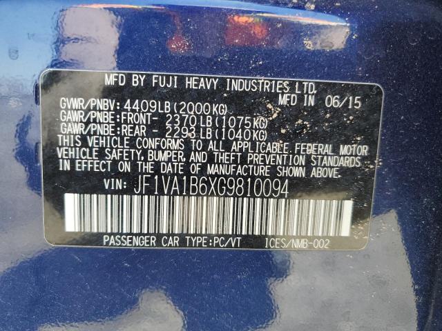 2016 SUBARU WRX JF1VA1B6XG9810094