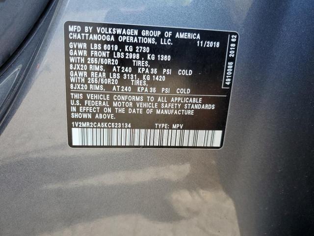 2019 VOLKSWAGEN ATLAS SEL - 1V2MR2CA5KC523134