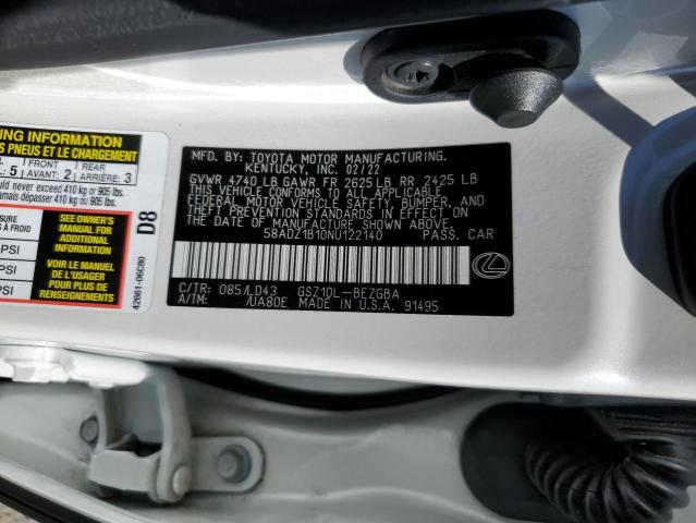 2022 LEXUS ES 350 BAS 58ADZ1B10NU122140