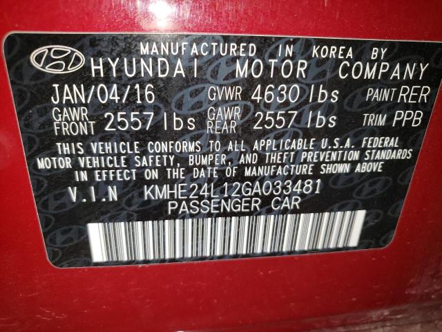 2016 HYUNDAI SONATA HYB - KMHE24L12GA033481