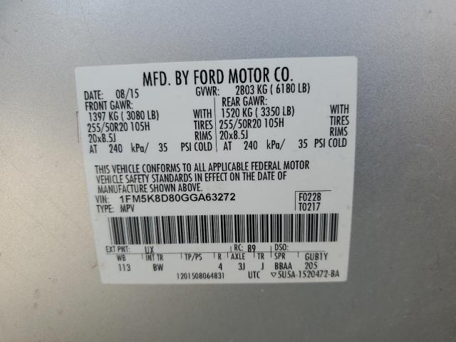 2016 FORD EXPLORER X 1FM5K8D80GGA63272