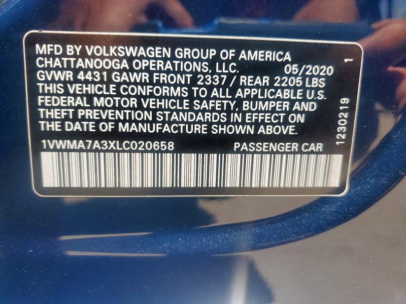 2020 VOLKSWAGEN PASSAT R-L 1VWMA7A3XLC020658