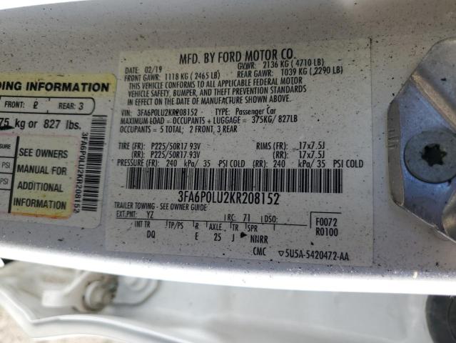 2019 FORD FUSION SE - 3FA6P0LU2KR208152
