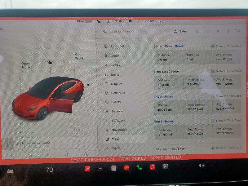 2019 TESLA MODEL 3 5YJ3E1EA6KF400574