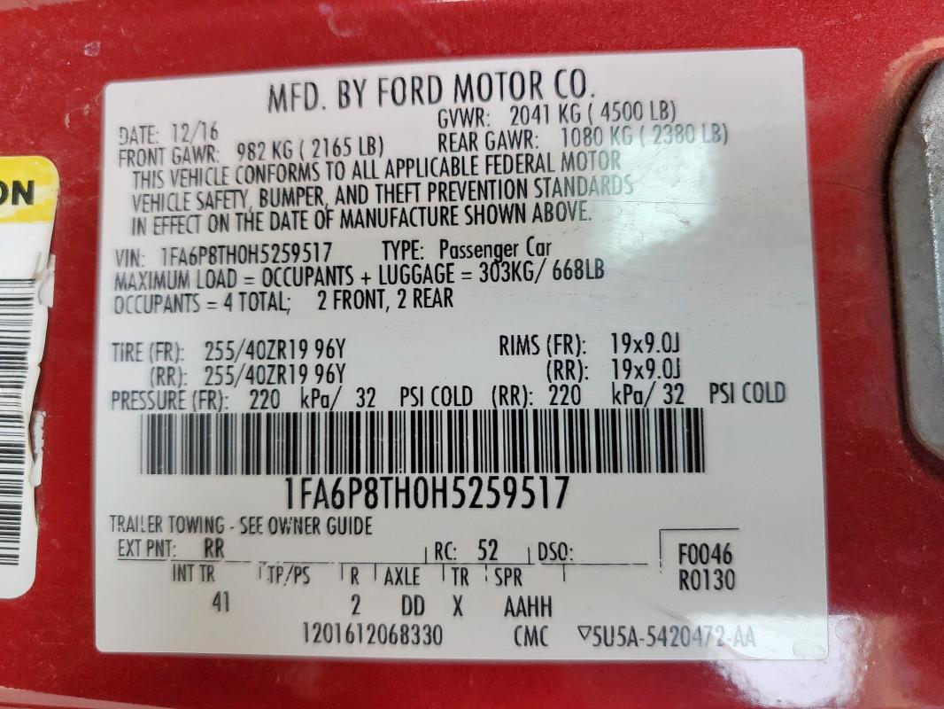 2017 FORD MUSTANG 1FA6P8TH0H5259517
