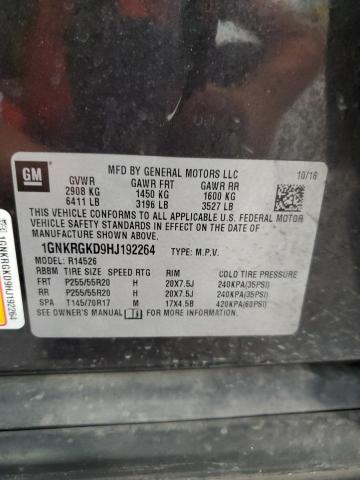 2017 CHEVROLET TRAVERSE L 1GNKRGKD9HJ192264