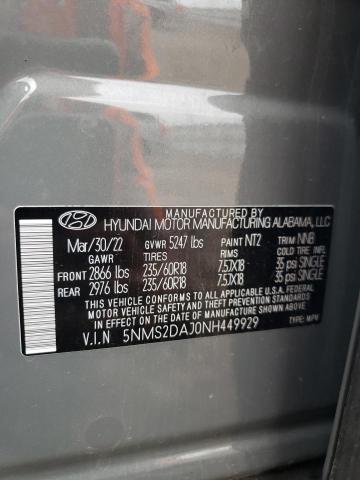 2022 HYUNDAI SANTA FE S 5NMS2DAJ0NH449929