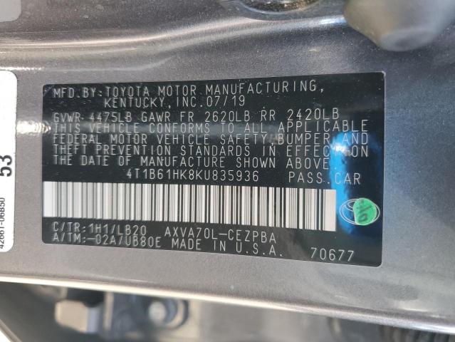 2019 TOYOTA CAMRY XSE 4T1B61HK8KU835936